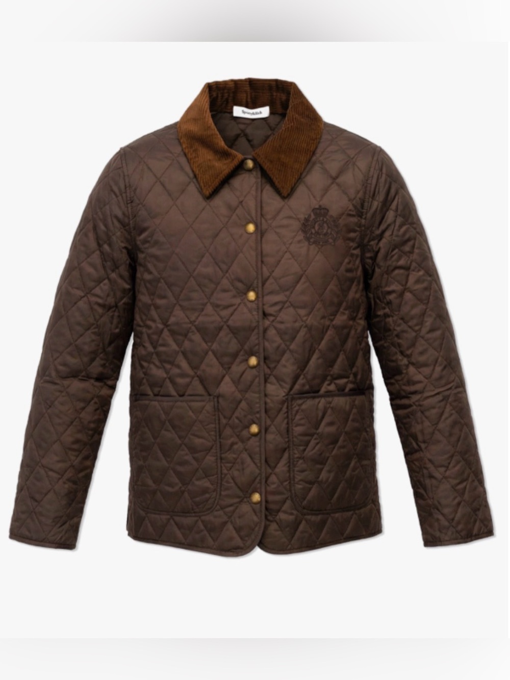 Sporty & Rich Quilted Jacket with Corduroy Collar Brown Sz M